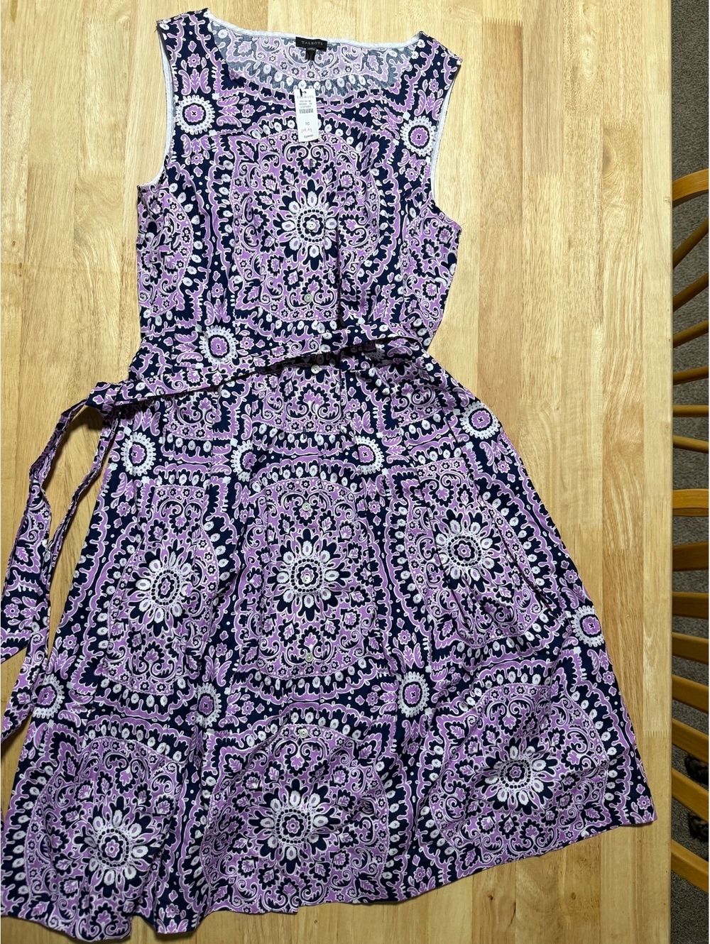 Talbots Women’s Size 10 Purple Medallion Print Cotton Belted Dress NWT